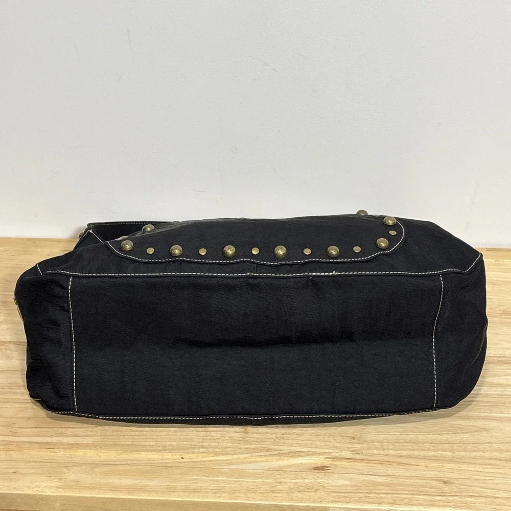 Kenneth Cole Reaction Black Studded Hobo Shoulder Bag Purse Y2K Boho